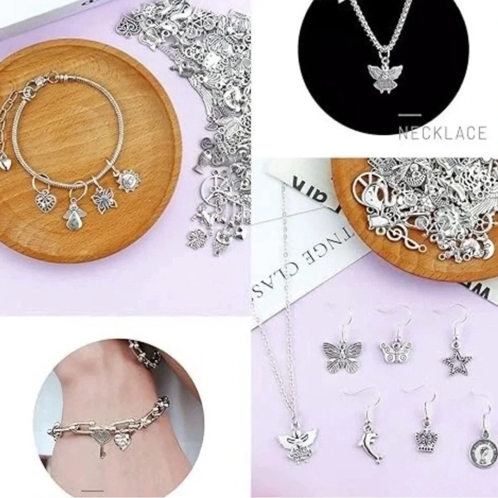 VTG 102 Silver Tone Mixed Charm Lot for Making Jewelry